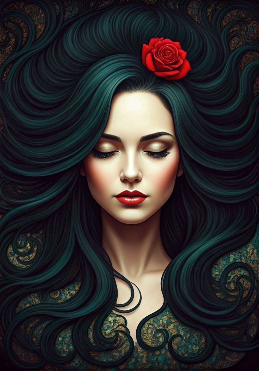 Ethereal Woman Portrait in Art Nouveau Style
