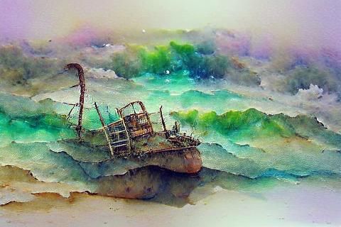 Watercolor Shipwreck: Maritime Art