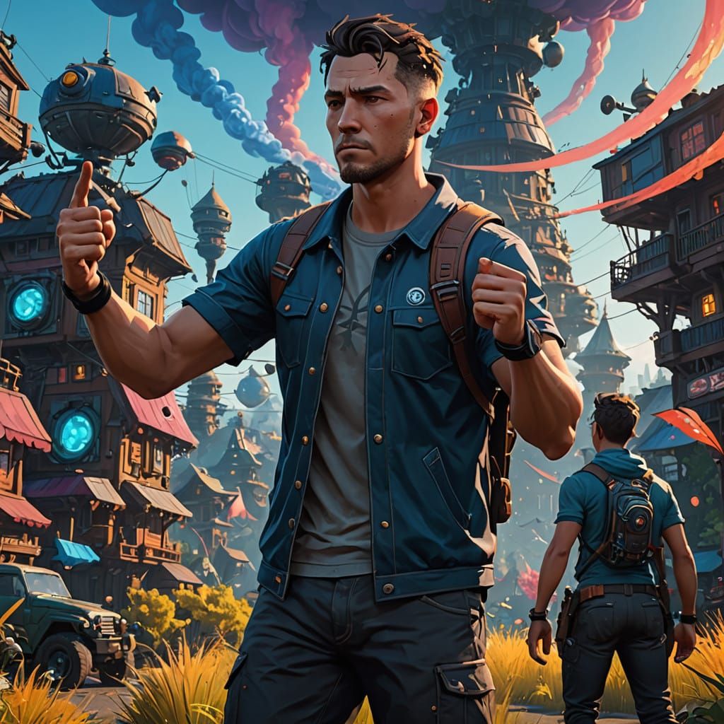 Heroic Cartoon Character in a Fantastical Environment