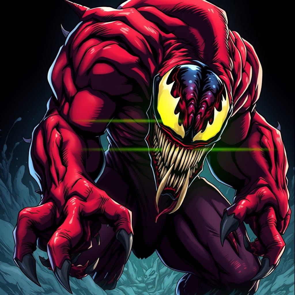 Red Hulk Possessed by Venom in Epic Anime-Style Battle