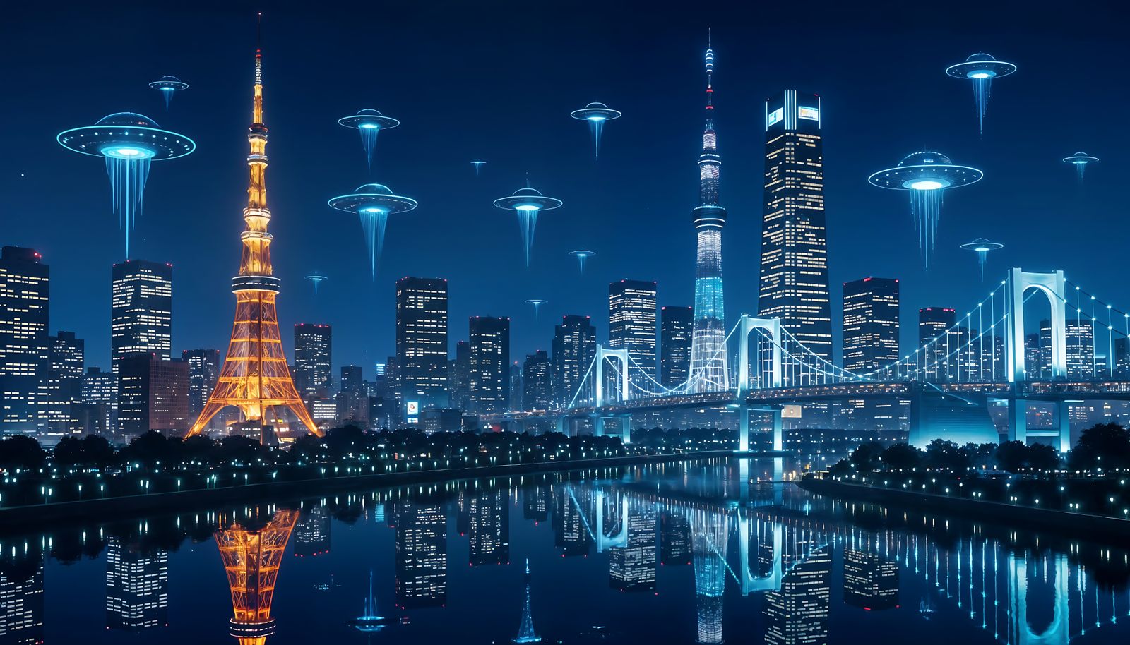 Futuristic Tokyo Skyline at Night in Sci-Fi Style