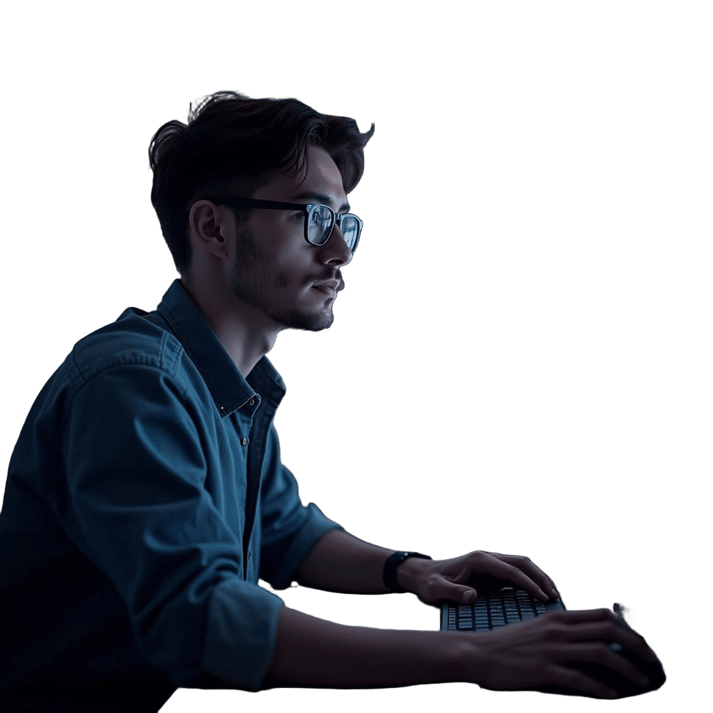 Digital Artist in Focused Creative Intensity