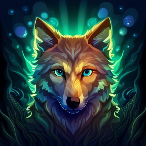 Bioluminescent Chibi Wolf with Psychedelic Lighting