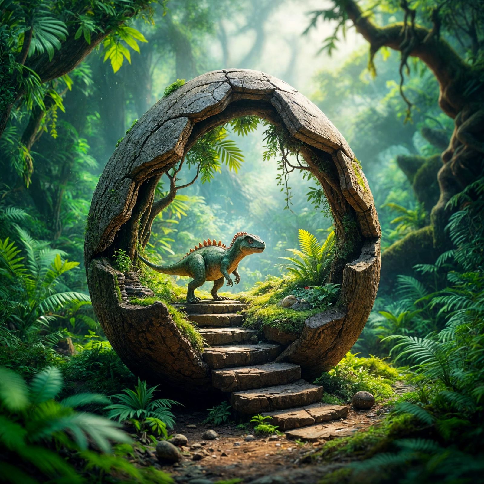 Mystical Jungle World Inside Dinosaur Egg