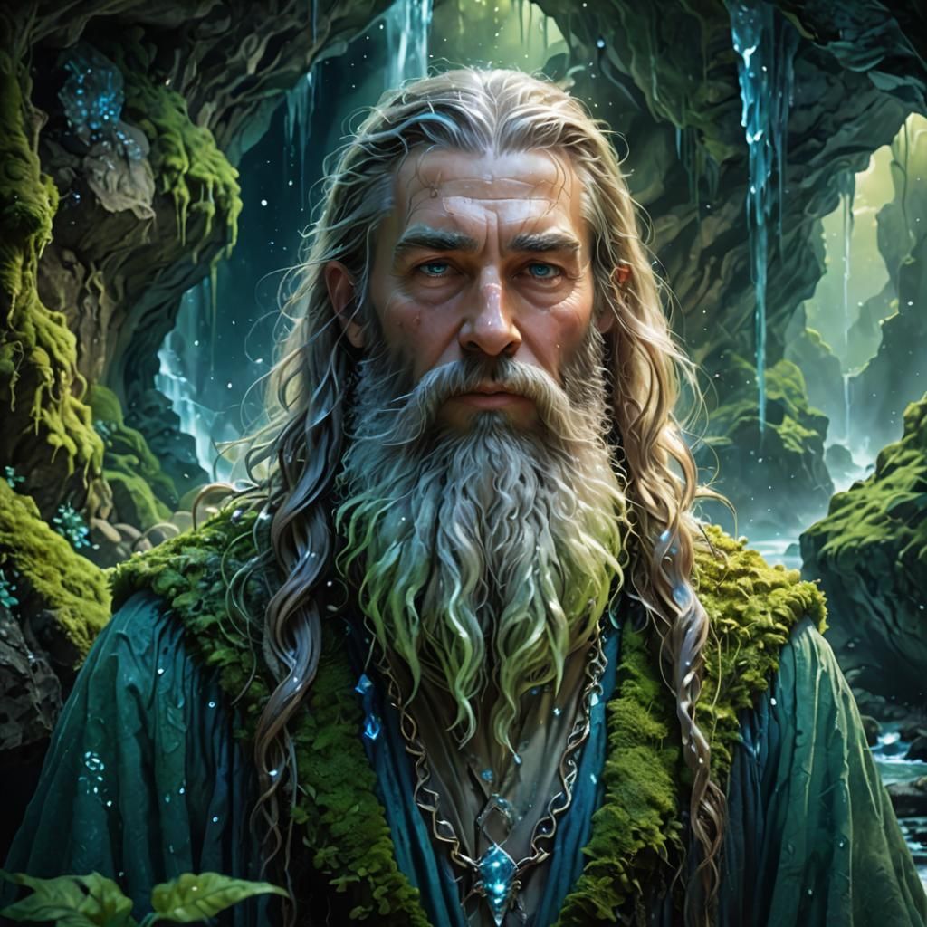 Mystical Moss Cave Wizard in Digital Painting