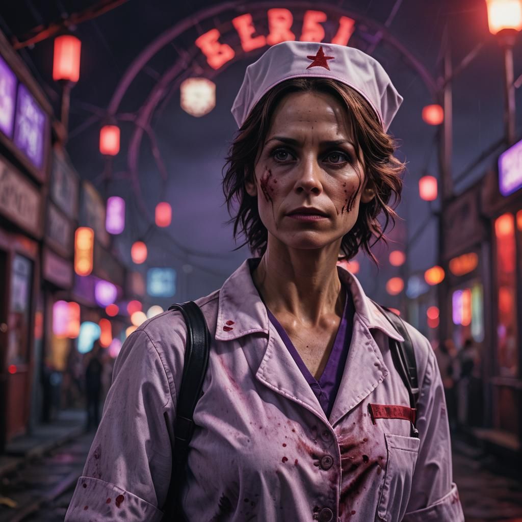 Silent Hill Nurse Portrait in Moody, Eerie Style