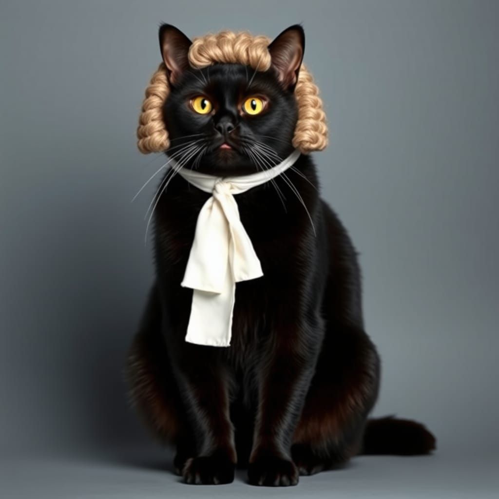 Black Cat Judge With Wig