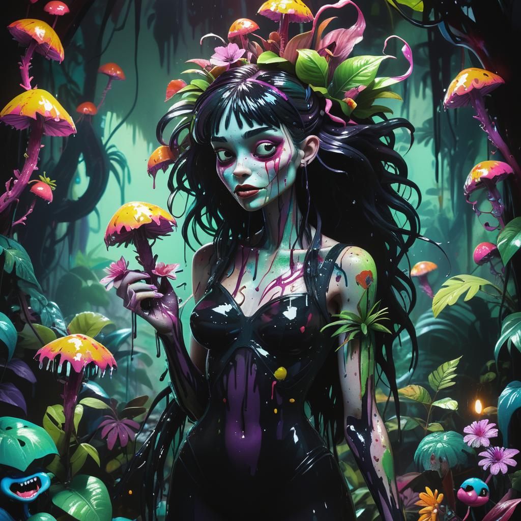 Cannibal Plant Devours Prey in Technicolor Jungle