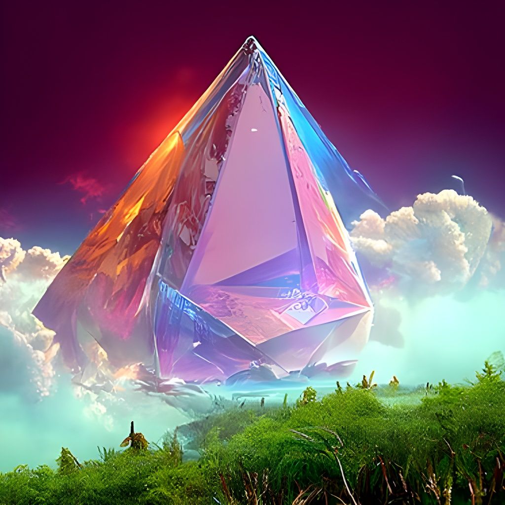 Crystal Pyramid in Surreal Detailed Landscape