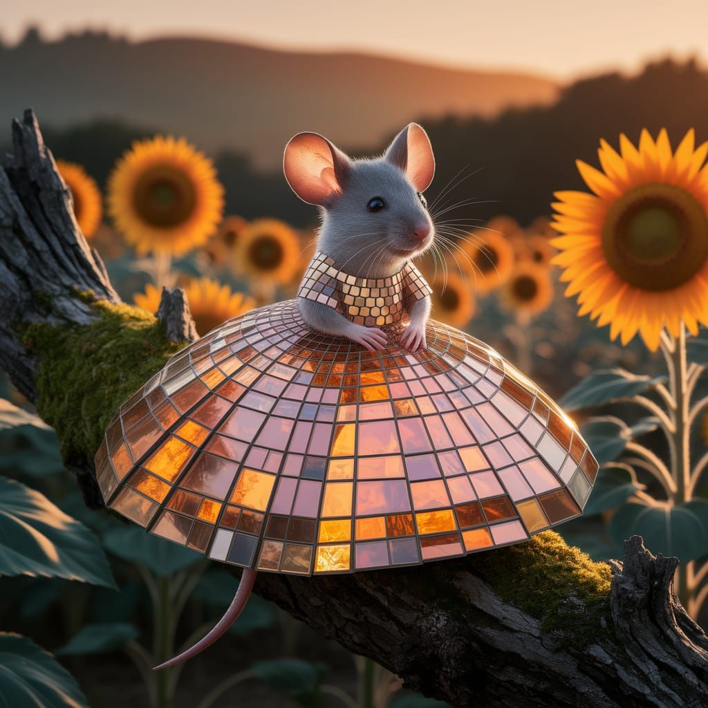 Mouse in Shimmering Glass Dress, Mondrian & Chagall Style