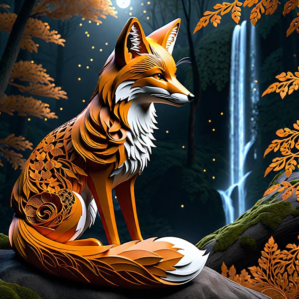 Lace Fox in Forest: Intricate CGI Art