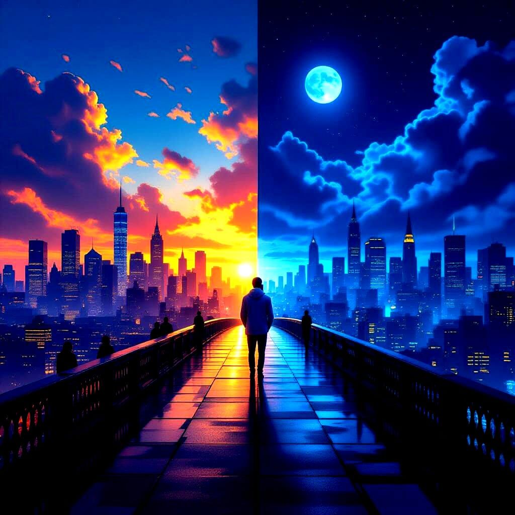 Surreal Urban Landscape: Day and Night Duality