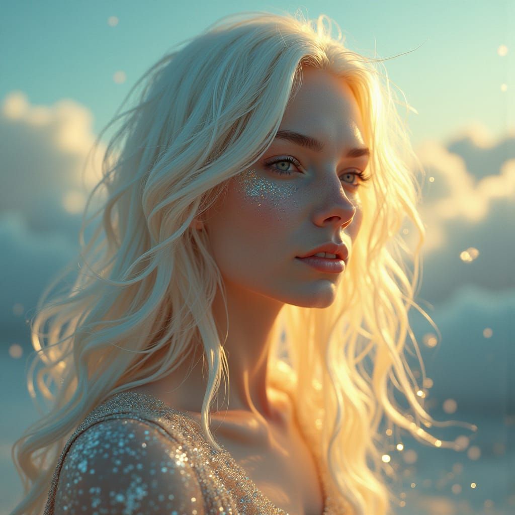Crystalline Woman with Golden Light in Photorealistic Detail
