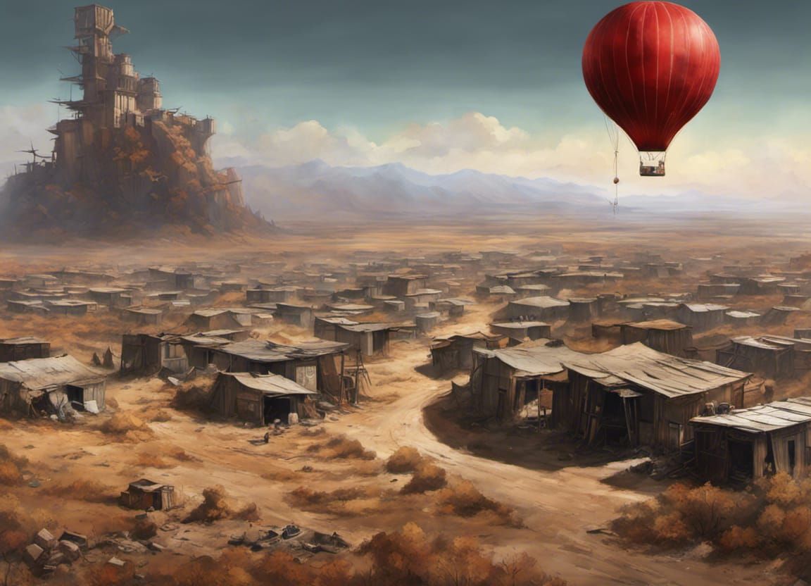 Post-Apocalyptic Shanty Town with Red Balloon