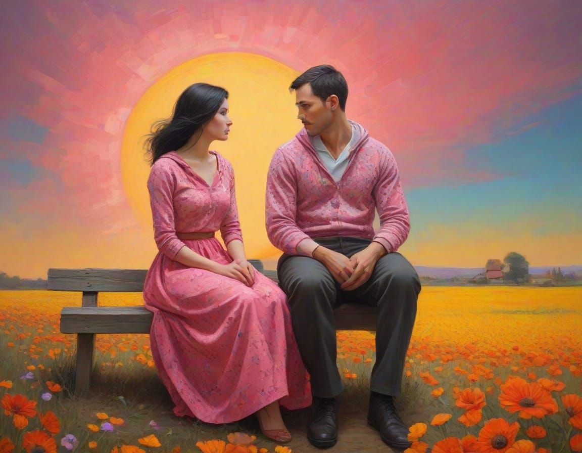 Charming Couple Basks in Warmth of Glowing Sun