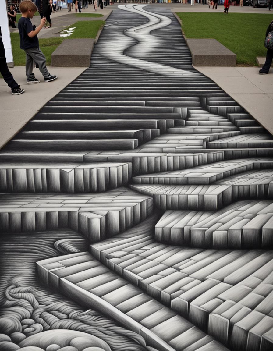 Sidewalk Chalk Art: Optical Illusion Staircase