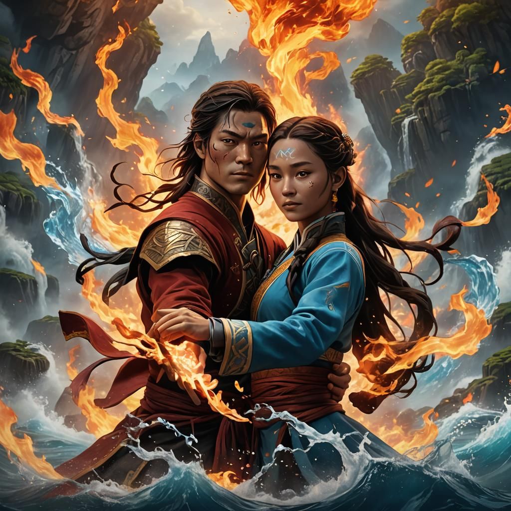 Fiery Water Magic: Zuko and Katara Portrait