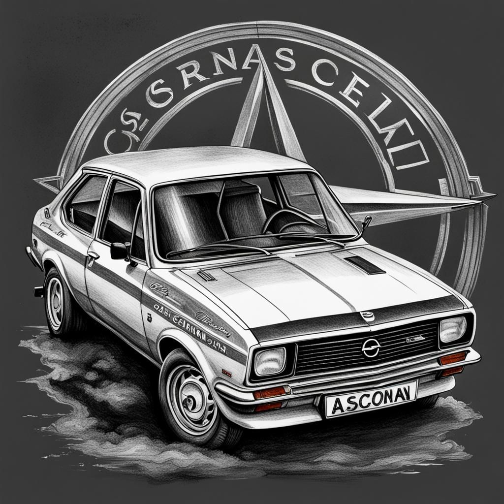 Opel Ascona Logo in Charcoal Drawing