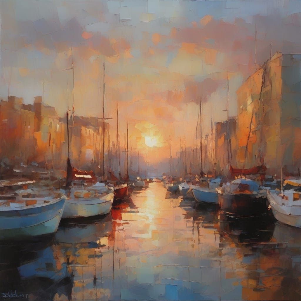 Fantasy Harbour at Sunset in Impasto Acrylic