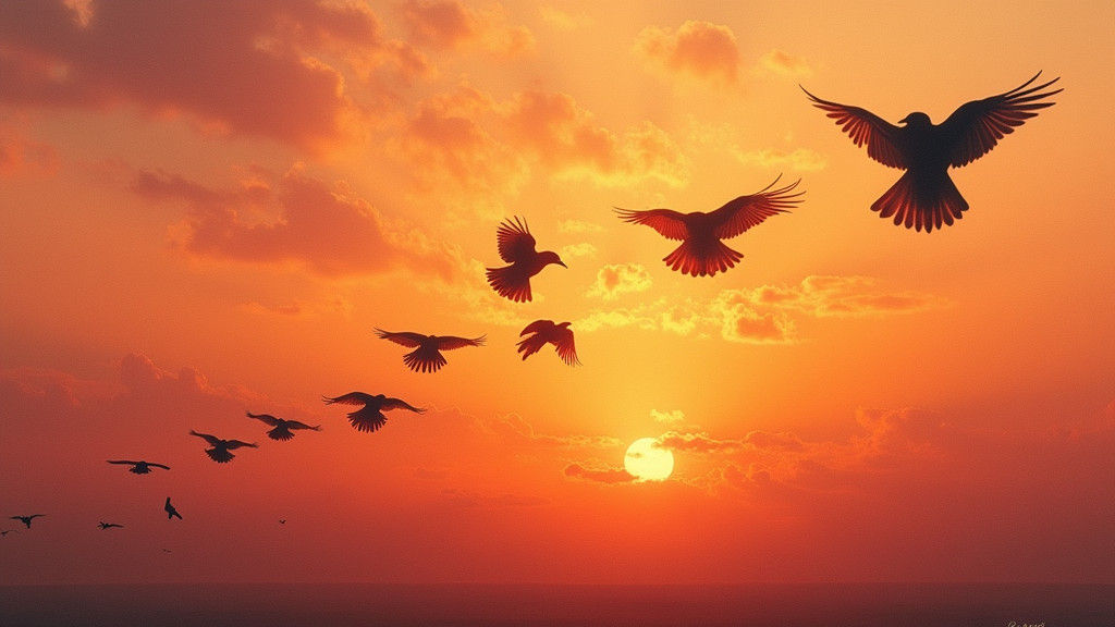 Crows Soaring at Sunset: An Atmospheric Landscape
