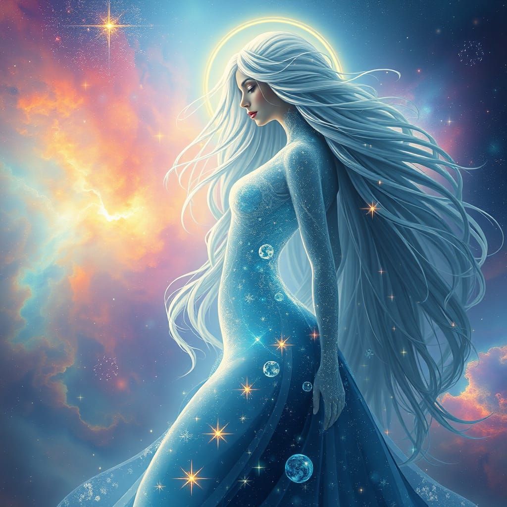 Celestial Goddess in Cosmic Art Style