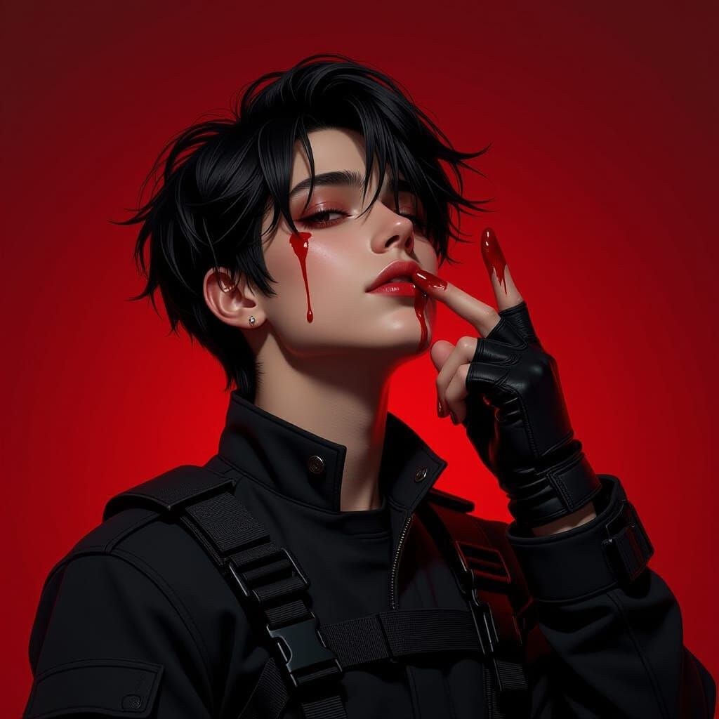 Dramatic Vampire Boy in Dark Digital Art