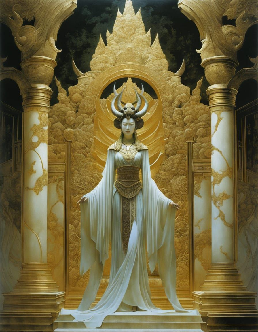 Mythical Oni Goddess in Ancient Temple