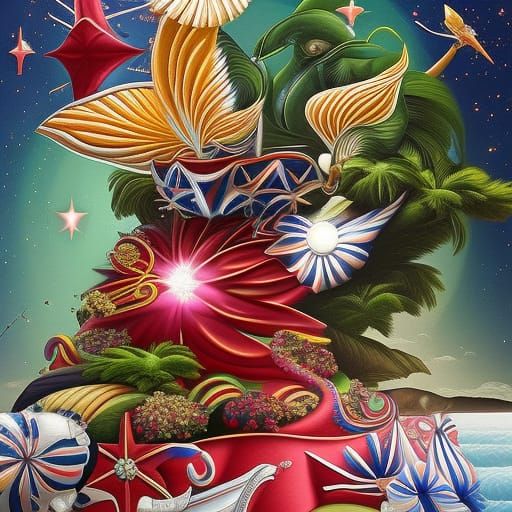 Giant Sphinx on Beach in Hieronymus Bosch Style