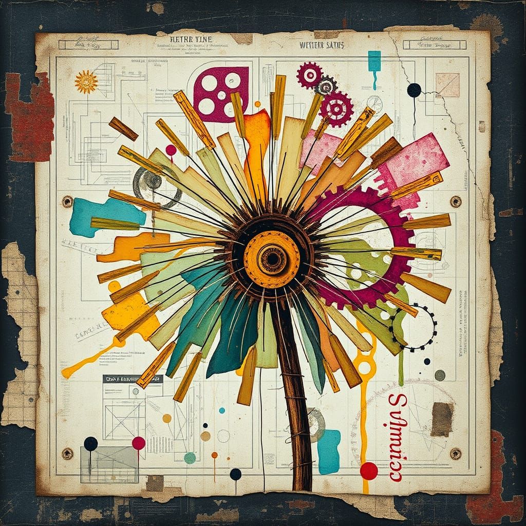 Surreal Dandelion Gears in Vibrant Fragmented Style