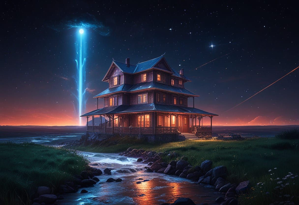 Cosmic Rural Landscape in Vibrant Astral Colors