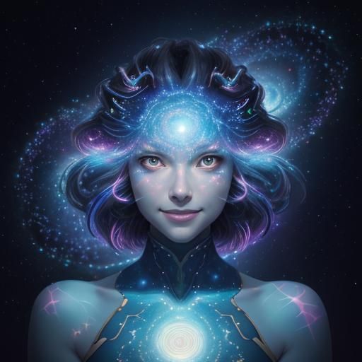 Smiling Cosmic Girl in Starry Anime Style