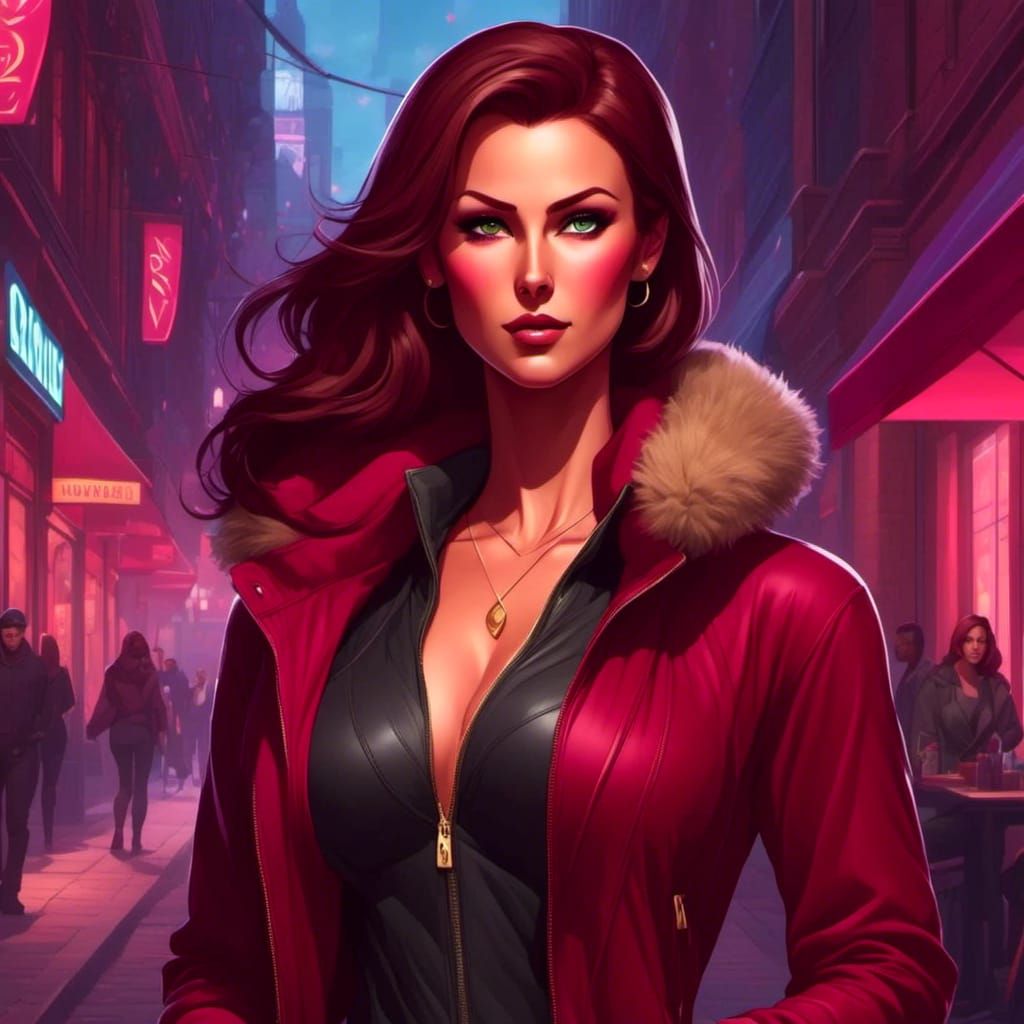 Volumetric Portrait of a Woman in Maroon, Hyperdetailed