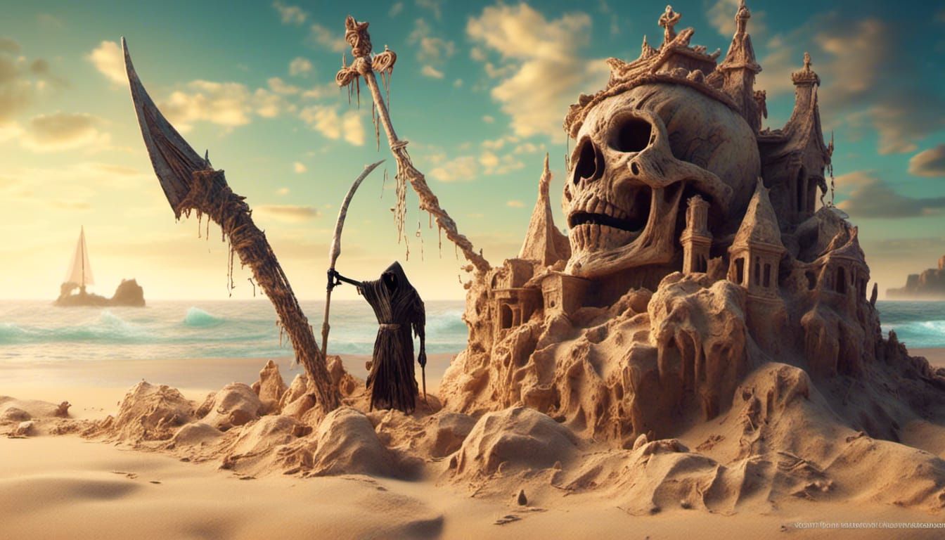 Grim Reaper's Beach Vacation: Pixar-Style 3D Art