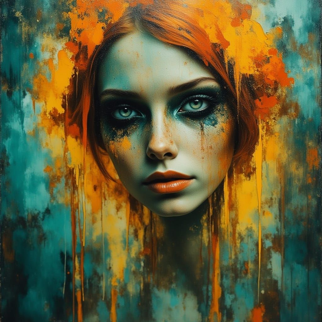 Vibrant Sadness in Glowing Amber and Teal