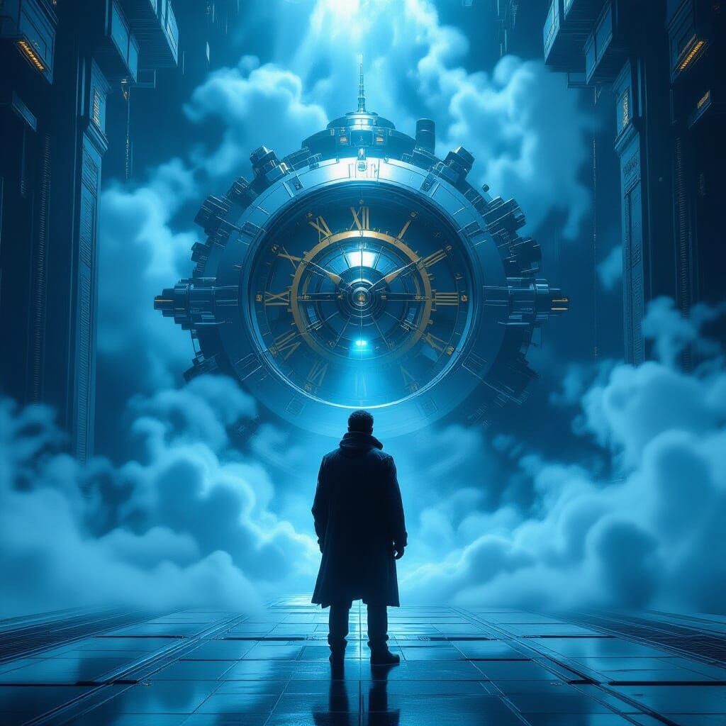 Time Traveler and Futuristic Time Machine, Syd Mead Style