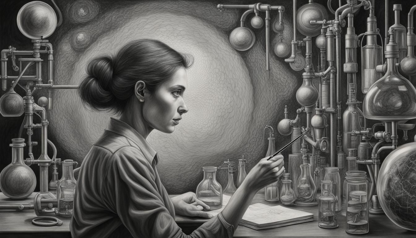 Detailed Charcoal Drawing of Scientist's Discovery