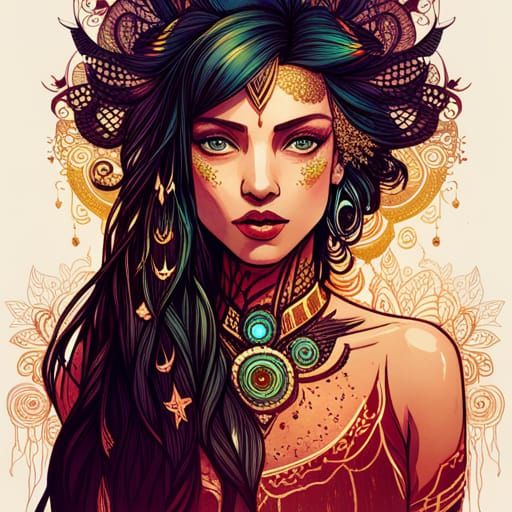 Cyberpunk Indian Princess in Digital Painting Style