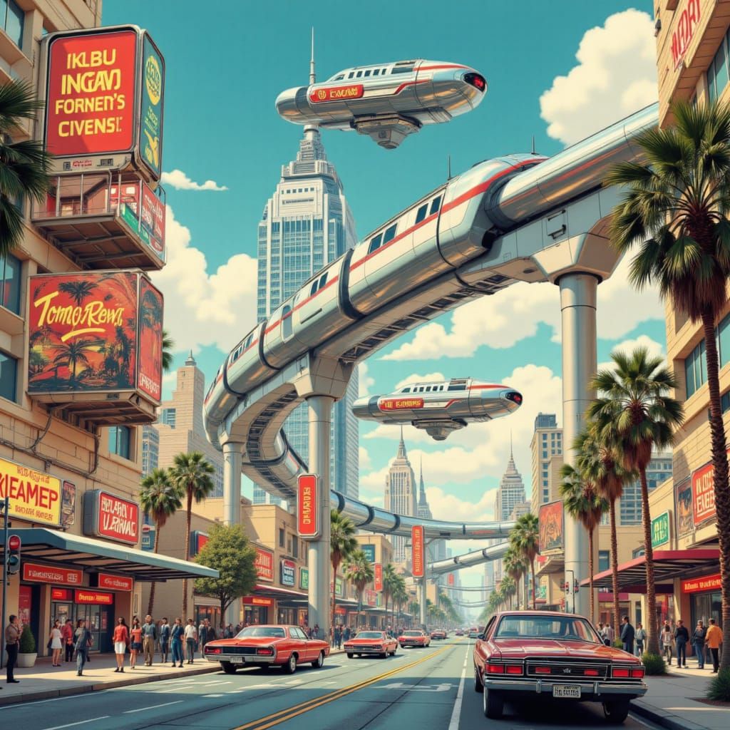 1950s Retro-Futurist Metropolis in Cinematic Style