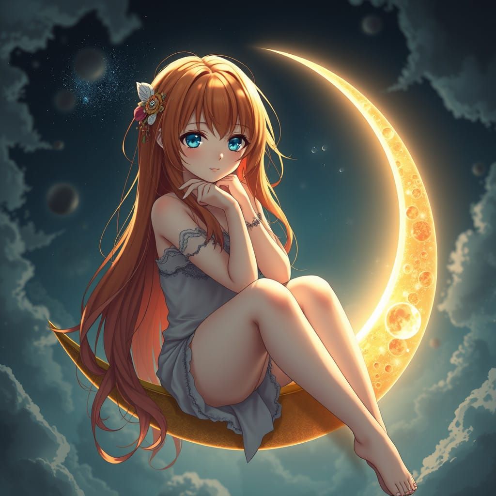 Anime Goddess Reigns on Crescent Moon