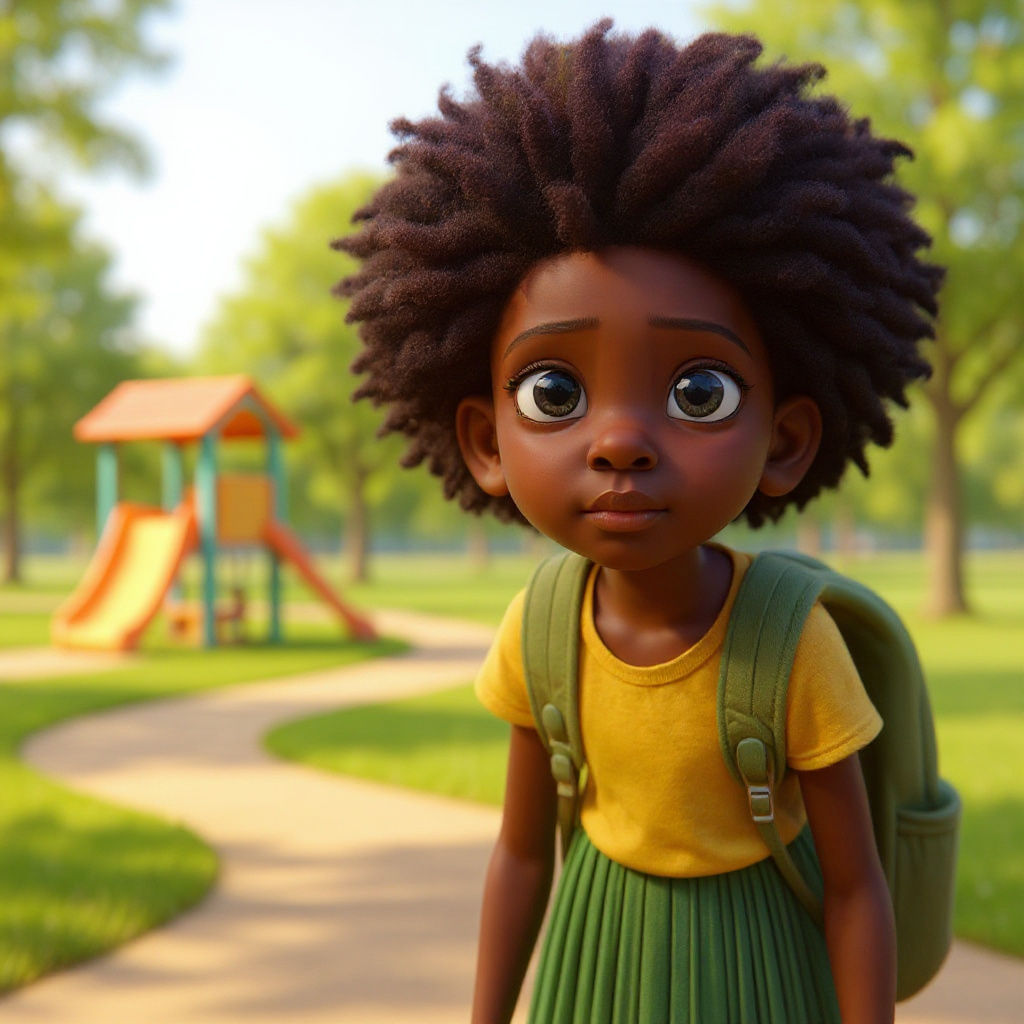 Lonely African Girl on Playground as 3D Digital Art