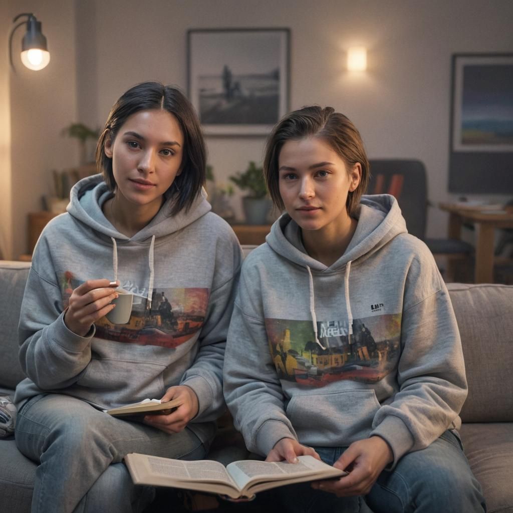 Lesbian Couple Reading: Detailed Concept Art Portrait