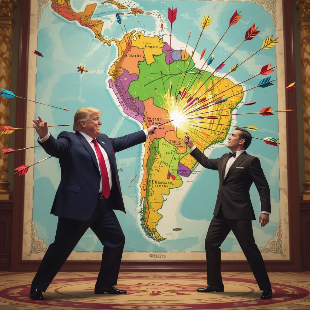 Trump vs. Moraes: Whimsical Arrow Fight in Brazil Map, Fanta...