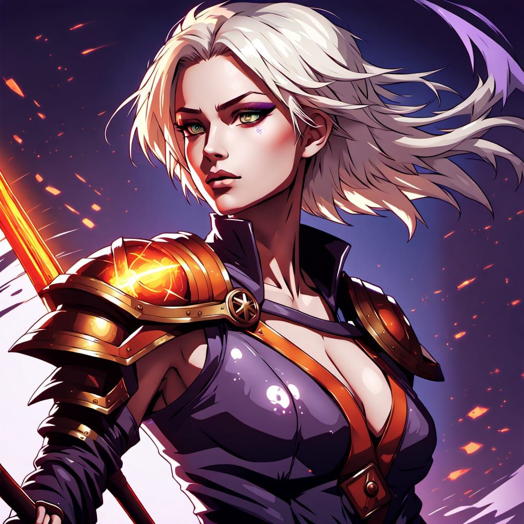 Androgynous Warrior with Scimitar and Greatsword in Vibrant ...