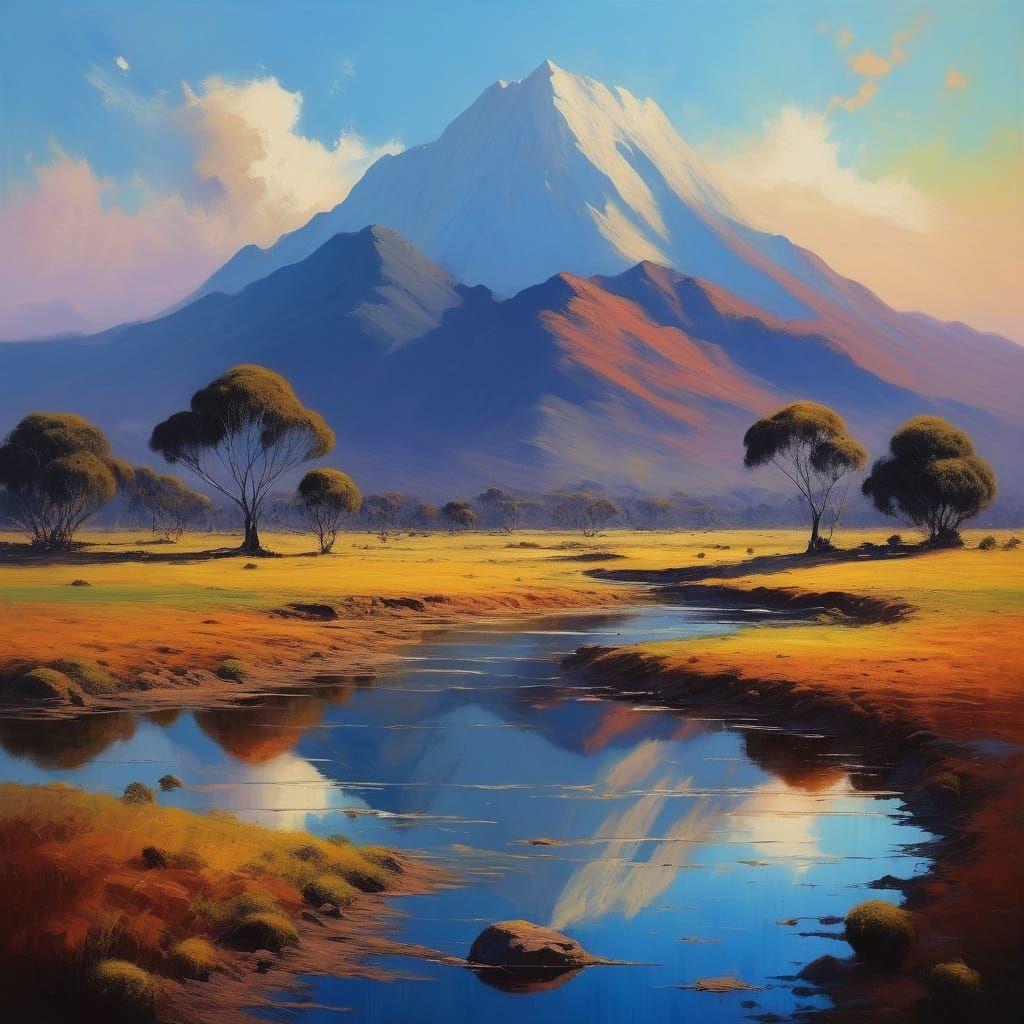 Dreamy Australian Cosmos Landscape in Impressionist Style