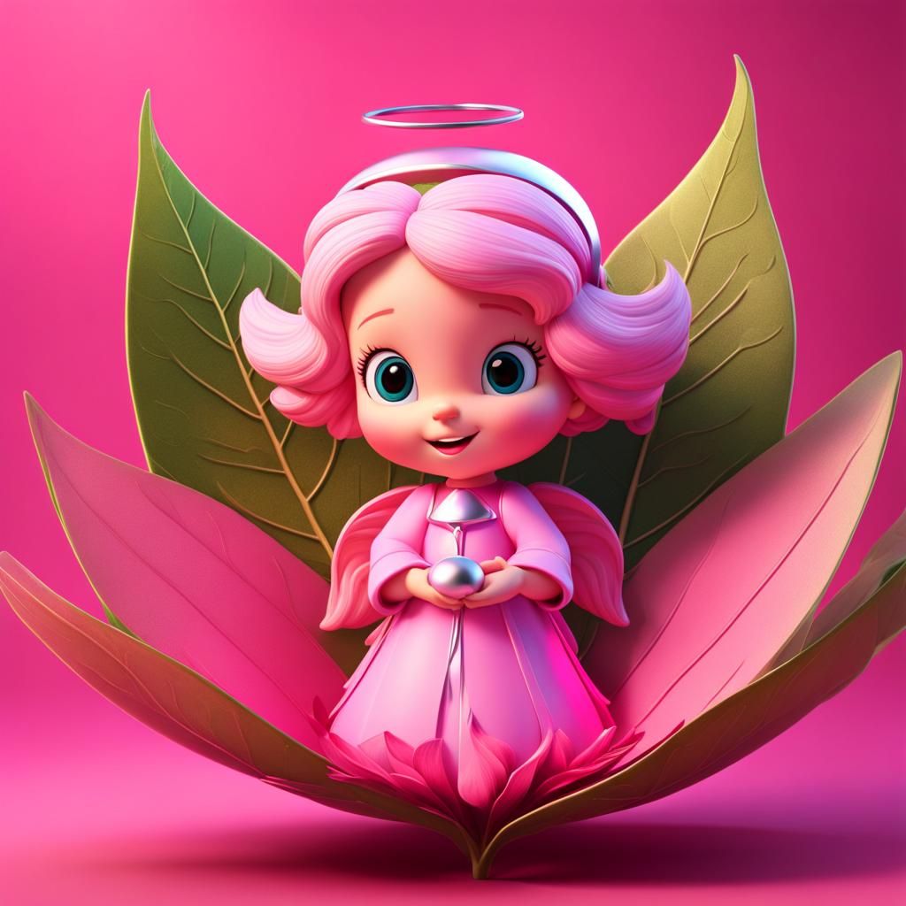 Pink Christmas Angel in Leaf, 3D Digital Art