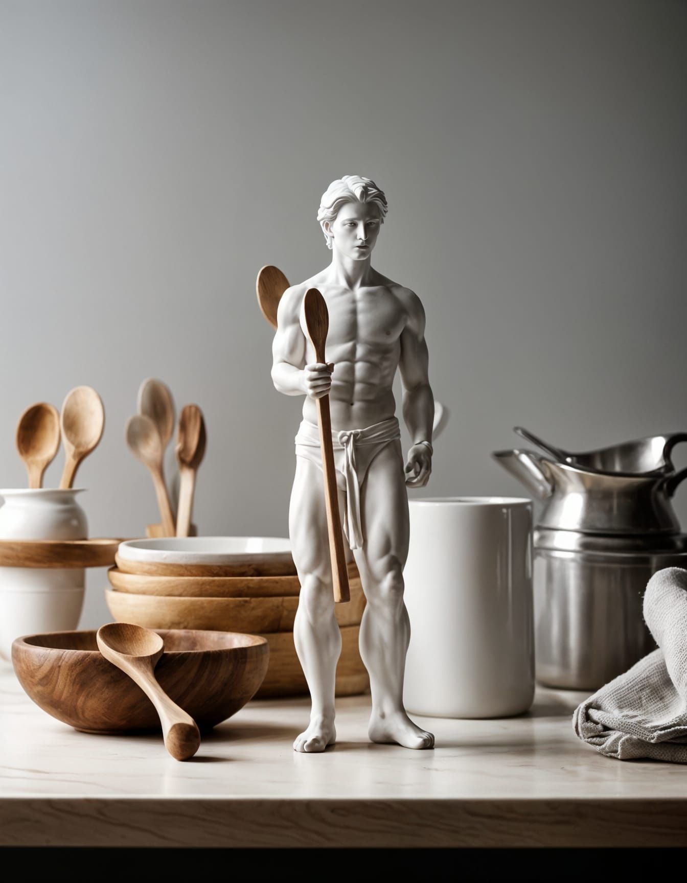 Classical Figure Adorns Modern Kitchen Counter