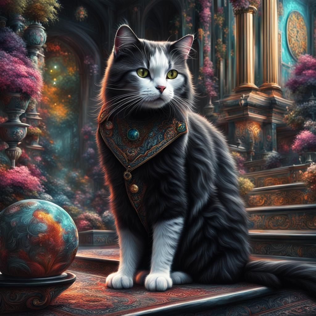 Colorful Black and White Cat: Digital Matte Painting