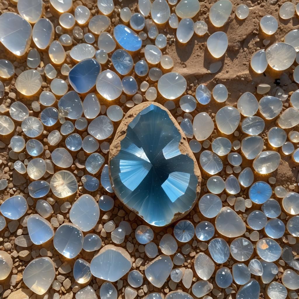 Chalcedony Crystal Reflecting Sunlight