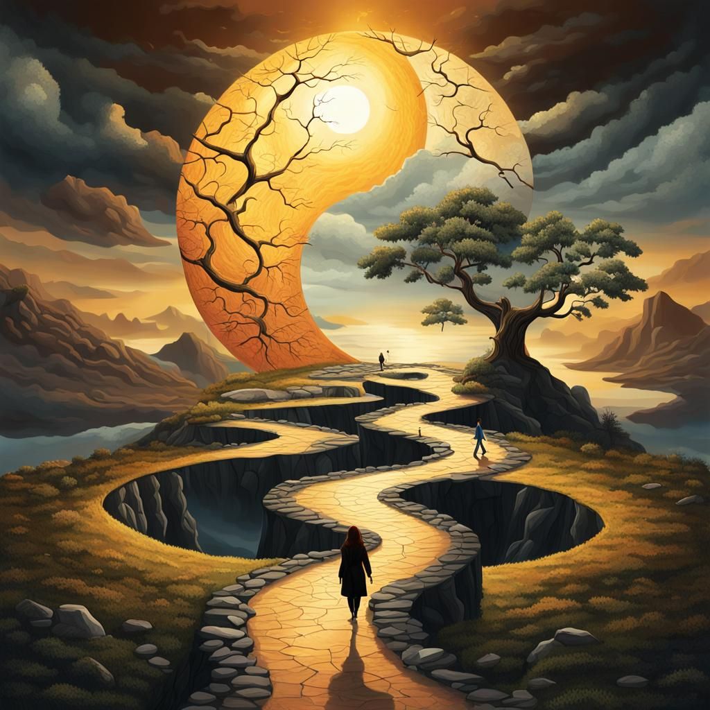 Surreal Yin Yang World with Winding Path