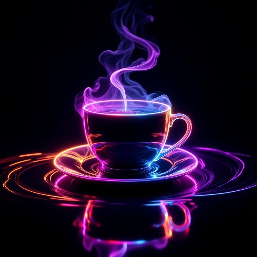 Vibrant Neon Coffee Cup in Luminous Digital Style